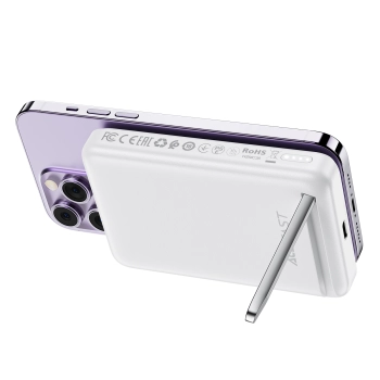  Powerbank 10000mAh indukcyjny magnetyczny z opcją podstawki PD 20W + kabel - biały - zdj. dodatkowe 1