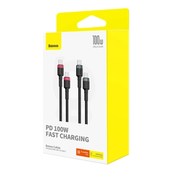  2x Kabel przewód Cafule USB-C - USB-C 100W 2m - czerwono-czarny i czarno-szary - zdj. dodatkowe 6