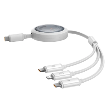  3w1 Kabel uniwersalny zwijany USB-C - Lightning / USB-C / micro USB 100W 1.1m - biały - zdj. dodatkowe 2