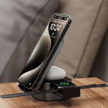  3w1 Ładowarka A11Pro+ indukcyjna 15W do telefonu smartwatcha słuchawek - czarna - zdj. dodatkowe 3