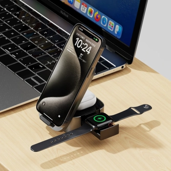  3w1 Ładowarka A11Pro+ indukcyjna 15W do telefonu smartwatcha słuchawek - czarna - zdj. dodatkowe 4