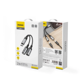  2w1 Adapter przejściówka rozdzielacz USB-C na zasilanie i słuchawki - szary - zdj. dodatkowe 1