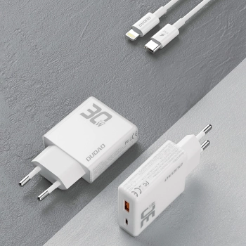  Ładowarka sieciowa GaN A30EUL 30W USB-A USB-C + kabel USB-C - Lightning - biała - zdj. dodatkowe 2