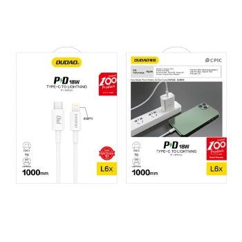  Kabel przewód L6X USB-C - iPhone Lightning PD 20W 1m - biały - zdj. dodatkowe 2