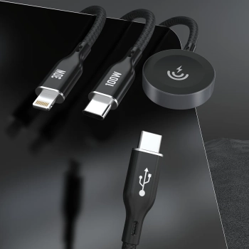  3w1 Kabel przewód USB-C - USB-C / iPhone Lightning / ładowarka do Apple Watch PD 100W 1.2m - czarny - zdj. dodatkowe 4