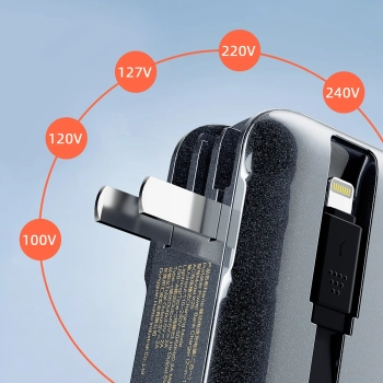  2w1 Ładowarka sieciowa UK US EU + powerbank 10000mAh USB-C USB-A - szara - zdj. dodatkowe 2