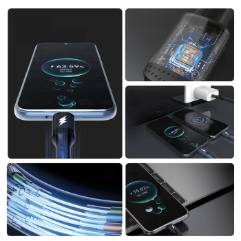  2w1 Kabel przewód L3F do ładowania 2 telefonów USB-C - 2x USB-C 100W 1.2m - czarny - zdj. dodatkowe 3