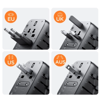  Ładowarka adapter podróżny uniwersalny 17W EU / US / UK / JP / AU / CN - czarny - zdj. dodatkowe 8