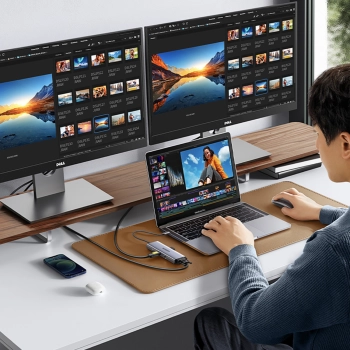  HUB Adapter USB-C - 3x USB-A 3.0 / HDMI / VGA / RJ45 / czytnik kart SD / TF / USB-C PD - szary - zdj. dodatkowe 5