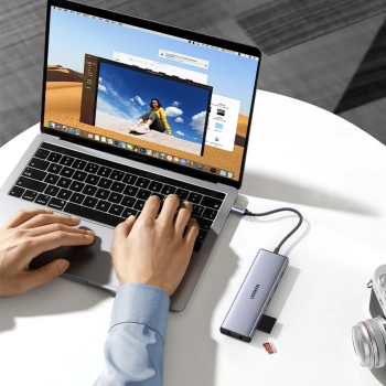  HUB Adapter USB-C - 3x USB-A 3.0 / HDMI / VGA / RJ45 / czytnik kart SD / TF / USB-C PD - szary - zdj. dodatkowe 8