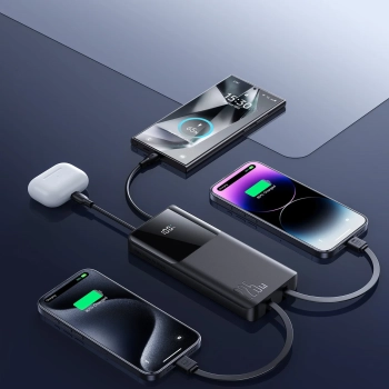  Powerbank 10000mAh z wbudowanymi kablami USB-C iPhone Lightning - czarny - zdj. dodatkowe 9