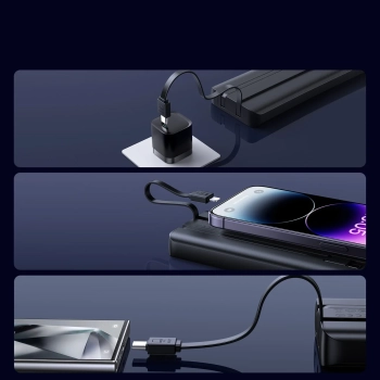  Powerbank 10000mAh z wbudowanymi kablami USB-C iPhone Lightning - czarny - zdj. dodatkowe 10