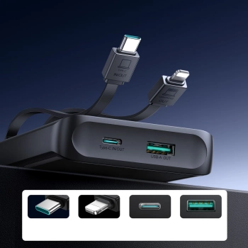  Powerbank 10000mAh z wbudowanymi kablami USB-C iPhone Lightning - czarny - zdj. dodatkowe 8