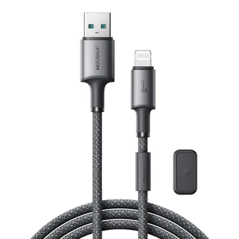 Kabel przewód USB-A - iPhone Lightning z organizerem uchwytem magnetycznym 1.2m - szary