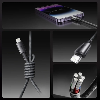 Kabel przewód USB-C - iPhone Lightning z organizerem uchwytem magnetycznym 1.2m - szary - zdj. dodatkowe 10