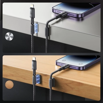 Kabel przewód USB-C - iPhone Lightning z organizerem uchwytem magnetycznym 1.2m - szary - zdj. dodatkowe 8