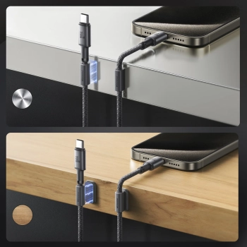  Kabel przewód USB-C - USB-C z organizerem uchwytem magnetycznym 1.2m - szary - zdj. dodatkowe 3