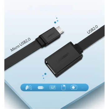  Przejściówka adapter micro USB (męski) - USB-A (żeński) OTG płaski 0.15m - czarny - zdj. dodatkowe 2