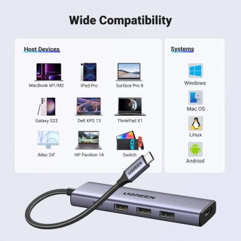  5w1 HUB adapter USB-C - USB-C PD / HDMI / 3x USB-A 3.0 - szary - zdj. dodatkowe 5