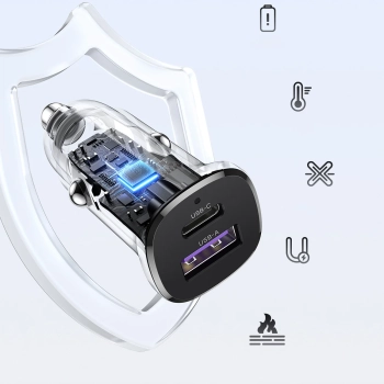  Ładowarka samochodowa USB-C USB-A 30W - czarna - zdj. dodatkowe 3