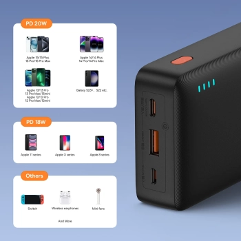  Powerbank 20000mAh Airpow 20W z kablem USB-A - USB-C 50cm - czarny - zdj. dodatkowe 6