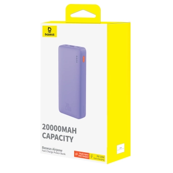  Powerbank 20000mAh Airpow Fast Charge 20W z kablem USB USB-C 50cm - fioletowy - zdj. dodatkowe 4
