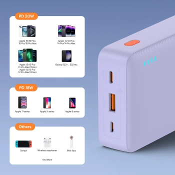  Powerbank 20000mAh Airpow Fast Charge 20W z kablem USB USB-C 50cm - fioletowy - zdj. dodatkowe 8
