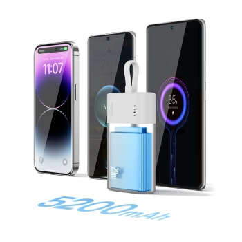  Powerbank Popsicle 5200mAh 20W z kablem Lightning 60W/20V/3A/30cm - biało-zielony - zdj. dodatkowe 9