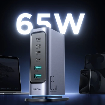  Stacja ładowania ładowarka wieloportowa GaN 65W EU 4x USB-C i 2x USB-A - ciemnoszara - zdj. dodatkowe 6