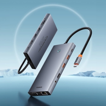  13w1 HUB adapter PortalJoy Series USB-C HDMI DP VGA USB-A PD RJ45 SD TF AUX - szary - zdj. dodatkowe 6