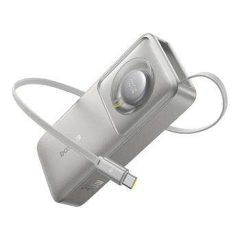 Powerbank Free2Pull 10000mAh 30W z portem USB-C i rozwijanym kablem USB-C - szary