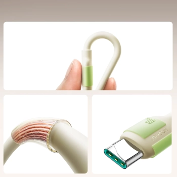  Kabel przewód USB-C - USB-C z fluorescencyjną końcówką 60W 2m - beżowy - zdj. dodatkowe 1