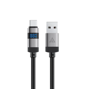 Kabel przewód USB-A - USB-C z wyświetlaczem 480Mb/s 66W 1.2m - czarny