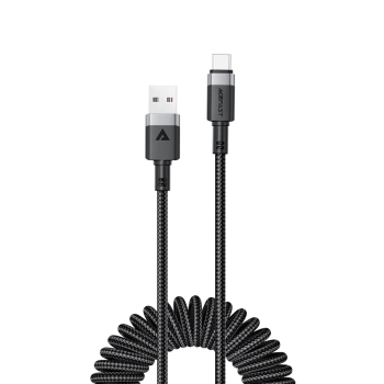 Kabel przewód spiralny USB-A - USB-C 480Mb/s 3A 1.2m - czarny