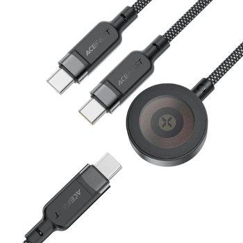  3w1 Kabel przewód USB-C - 2x USB-C / ładowarka Apple Watch Qi 480Mb/s 100W 1.2m - czarny - zdj. dodatkowe 2