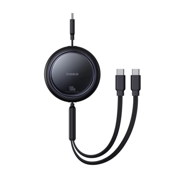 Kabel przewód zwijany USB-C - 2 x USB-C Bright Mirror Series 100W 1m - czarny
