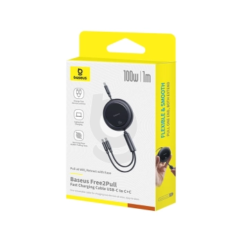  Kabel przewód zwijany USB-C - 2 x USB-C Bright Mirror Series 100W 1m - czarny - zdj. dodatkowe 4