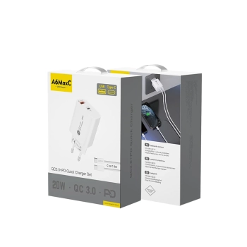  Ładowarka sieciowa 20W USB-A USB-C z kablem USB-C 1m - biała - zdj. dodatkowe 2