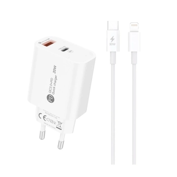 Ładowarka sieciowa 20W USB-A USB-C z kablem USB-C - iPhone Lightning 1m - biała