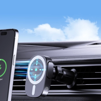  Uchwyt samochodowy do telefonu z ładowarką indukcyjną na kratkę kokpit 15W - czarny - zdj. dodatkowe 4