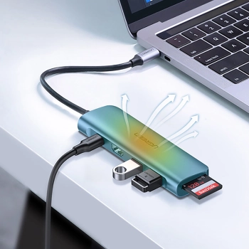  6w1 HUB adapter USB-C - HDMI USB-A USB-C PD czytnik SD TF - szary - zdj. dodatkowe 4