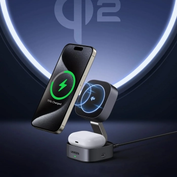  3w1 Ładowarka indukcyjna MagSafe Qi2 USB-C do telefonu słuchawek - czarna - zdj. dodatkowe 10