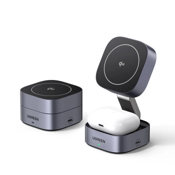  3w1 Ładowarka indukcyjna MagSafe Qi2 USB-C do telefonu słuchawek - czarna - zdj. dodatkowe 1