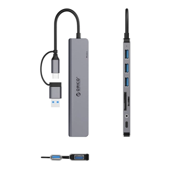  Hub YSA8-U3 stacja dokująca USB-A / USB-C na USB-A USB-C 3.5mm audio TF SD - szary - zdj. dodatkowe 1