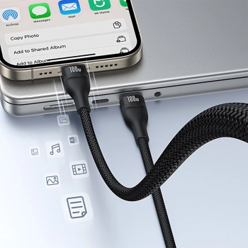  3w1 Kabel przewód Flash Series 3 100W USB-C - 2x USB-C iPhone Lightning 1.5m - czarny - zdj. dodatkowe 9