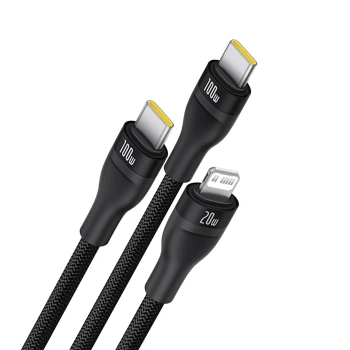  3w1 Kabel przewód Flash Series 3 100W USB-C - 2x USB-C iPhone Lightning 1.5m - czarny - zdj. dodatkowe 2
