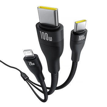  3w1 Kabel przewód Flash Series 3 100W USB-C - 2x USB-C iPhone Lightning 1.5m - czarny - zdj. dodatkowe 4