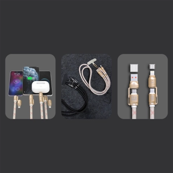  4w1 Kabel przewód smycz USB-A / USB-C / iPhone Lightning PD QC 65W 1.5m - różowy - zdj. dodatkowe 1