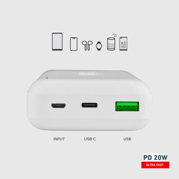  Powerbank 20000 mAh PD MicroUSB USB-C USB-A 20W - biały - zdj. dodatkowe 5
