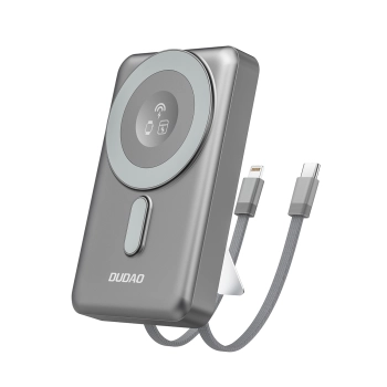 Powerbank K29 10000mAh MagSafe metalowa obudowa podstawka kable USB-C iPhone Lightning PD 20W - szary